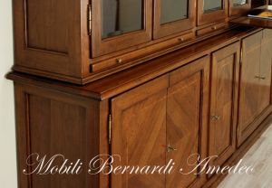 Removable classic style bookcase made of walnut wood with closed and glass doors